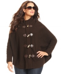 Stay warm and stylish this season with MICHAEL Michael Kors' plus size poncho cardigan, featuring a toggle front.