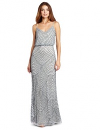 Adrianna Papell Women's Beaded Blousant Gown, Slate, 6