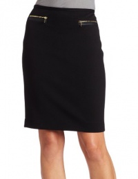 Calvin Klein Women's Faux Leather And Zip Detail Pencil Skirt, Black, 8