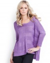 GUESS Three-Quarter Sleeve Open Stitch Boxy Sw, AFRICAN VIOLET (LARGE)