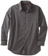 Perry Ellis Men's Big-Tall Long Sleeve Dress Plaid Woven Shirt, Black, 3X