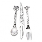 The safari adventure comes to life at meal time with the Silver Safari 3-Piece Child Set. This silverplate flatware set includes a giraffe fork, cheetah spoon and alligator knife.