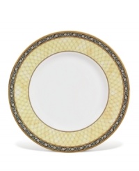 A refreshing complement to the intricate designs of the India dinnerware collection, this bone china accent plate features a warm buttercup border.