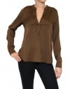 Women's Vince Silk Henley Blouse in Twig Size 4