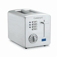 With an LED countdown timer, one-touch button controls, a 6-shade dial and settings for bagel, reheating and defrosting, this two-slice toaster is a helpful addition to the countertop. The sophisticated styling includes brushed stainless steel housing with polished accents. Manufacturer's limited 3-year warranty.