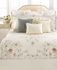 Elegantly flowing floral embroidery lends a look of absolute luxury to the bedroom in this English Isles sham from Lauren Ralph Lauren. Finished in a soothing palette with a decorative twisted cord border. Button closure.