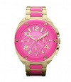 Michael Kors Women's Chronograph Tribeca Pink Silicone and Gold-Tone Stainless Steel Bracelet 43mm