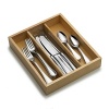 Set the table for casual and formal events alike with this assortment of durable, versatile flatware. The set includes 12 dinner forks, 12 dinner knives and 12 teaspoons with a slotted wood caddy for easy storage.