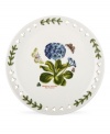 Plant this pierced accent plate alongside other classic pieces from Portmeirion's Botanic Garden dinnerware collection for added charm. Lifelike primrose flowers bloom and entice colorful butterflies on white porcelain with a triple-leaf border.