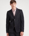 Impeccably tailored in rich, smooth cotton, this two-button suit jacket is designed the man of style who looks, feels and dresses like a power-player.Button-frontChest welt, waist flap pocketsRear ventAbout 29 from shoulder to hemCottonDry cleanImported