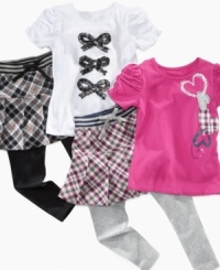 Playful plaid. She can jump into these plaid skeggings and cute matching top from Flapdoodles to bring a fresh, fun twist to playtime.