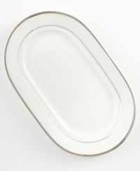 Pure refinement simply stated, the Mikasa Cameo Platinum dinnerware and dishes collection is shear elegance in classic form. Dazzling white china is delicately embellished with platinum band detailing. The understated style of this butter dish works as well with other patterns as it does with the coordinating collection.