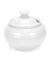 A collaboration between Portmeirion and celebrated chef Sophie Conran, this sugar bowl from their collection of white dinnerware offers the charming look of hand-thrown pottery in porcelain designed for the rigors of daily use. With a slotted lid to keep your spoon handy.