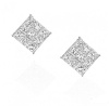 Square Invisible Cut CZ Basket Set Silver Men Unisex Stud Earrings