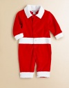 Your little Santa is a gift all his own in this festive, plush velour and sherpa-trimmed playsuit.Spread collarLong sleeves with sherpa cuffsFront snapsBottom snapsSherpa hem80% cotton/20% polyesterMachine washImported Please note: Number of snaps may vary depending on size ordered. 