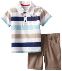 Calvin Klein Boys 2-7 Stripes Polo Shirt With Short, Blue/White, 2T