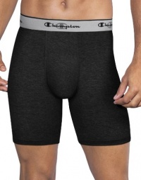 Champion Men's Performance 2 Pack Stretch Long Boxer Brief, Black, Large