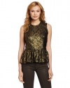 Vince Camuto Women's Sleeveless Foil Lace Peplum Blouse