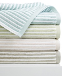 Ultra-soft combed Turkish cotton and jacquard woven textured stripes come together in this Linea hand towel for a sumptuous finish to your daily showers. Comes in four soft color palettes.