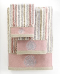 Sweet serenity. Offering a romantic and elegant composition for your bath space, this Aquarelle Embroidery washcloth features beautiful stripes in soft pastel hues. Embellished with subtle embroidery along the hem.