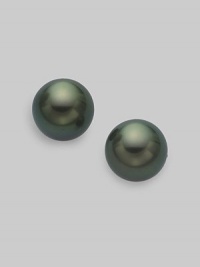 Classic pearl stud earrings set in 18K white gold.8mm Black South Sea cultured pearl18k white goldPost backsImported