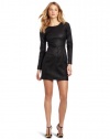 Halston Heritage Women's Long Sleeve Stretch Leather Dress, Black, 2