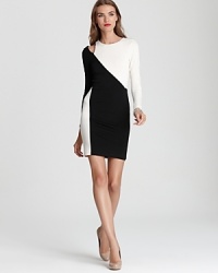 Go graphic with Alice + Olivia's monochromatic statement dress boasting a chic shoulder cut-out.