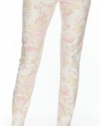 (RS1667) Dollhouse Juniors Rose Illussion Pastel Floral Print Skinnies in Rose Illusion Size: 7