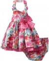 Bonnie Baby Girls Infant Floral Glitter Halter Dress, Pink, 18 Months