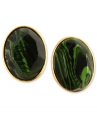 Go for the green. Jones New York makes the color stand out with green resin beads on a base crafted from worn gold-tone mixed metal. Clip-on backing for non-pierced ears. Approximate diameter: 3/4 inch.