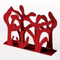 Paper napkin holder in steel coloured with a baked-on coating of silicon resin, red.