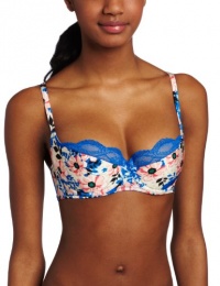 b.tempt'd by Wacoal Women's Double Drama Balconette Bra, Princess Blue/Rose Print, 32DD