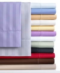 Embedded in luxury, the Damask Stripe extra deep sheet set accommodates growing mattress sizes in eight classic colors with 500-thread count Pima cotton. Hemstitch detailing on pillowcases and flat sheet.