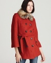 Laundry's classic double-breasted wool coat with sumptuous faux fur collar is a winter-wardrobe essential.