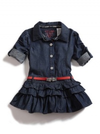 GUESS Kids Girls Shirtwaist Dress with Adjustable Sleeves, DARK STONEWASH (4)