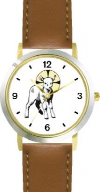 The Lamb with Halo Christian Theme - WATCHBUDDY® DELUXE TWO-TONE THEME WATCH - Arabic Numbers - Brown Leather Strap-Children's Size-Small ( Boy's Size & Girl's Size )