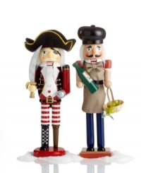 Think beyond the royal court with two nontraditional nutcrackers. A peg-legged pirate wielding a hook and sword and a winemaker carrying a bottle of chardonnay offer a fun new take on classic Christmas decorations.