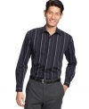 Debonair and exquisite vertical stripe shirt by Alfani BLACK.