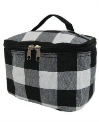 Cute! Cosmetic Makeup Bag Case Buffalo Plaid Print Black White Small