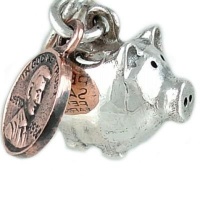 Piggy Bank Pig with Moving Penny 925 Sterling Silver Traditional Charm