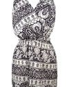 Fappac Women's V-Neck Sleeveless Brown Tribal Short Dress - Cocoa - Small