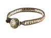 Gold Beaded Leather Wrap Bracelet -Single Wrap on Dark Leather (small (28.5))