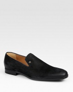 Black suede with distressed detail at toe and heel.G logo silver hardwareRubber soleMade in Italy