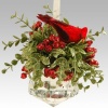 Glittery Kissing Krystal Cardinal Christmas Mistletoe on Acrylic Prism Ornament