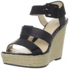 Calvin Klein Women's Ellison Pat Lizard/Nubuck Wedge Sandal,Black,9.5 M US