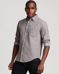 A denim-style wash lends laid-back style to this classic fit shirt from Hoyle Jackson.