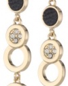 Anne Klein Dalton Black Gold-Tone Black Leather Linear Drop Earrings