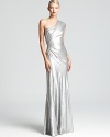 A one-shoulder gown from Donna Karan New York shines with illuminating sequins while elegant draping and ruching flatters your figure with every turn.