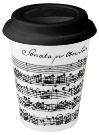 Konitz Vivaldi Libretto White 9-Ounce Travel Mugs and Silicon Lid, White/Black, Set of 2