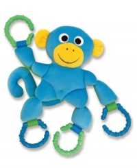 Monkey around with this silly simian at home or on the go. This easy-grasp toy with colorful, textured teething rings is an adorable first friend. The rings can hook onto a stroller or other toys for safekeeping.